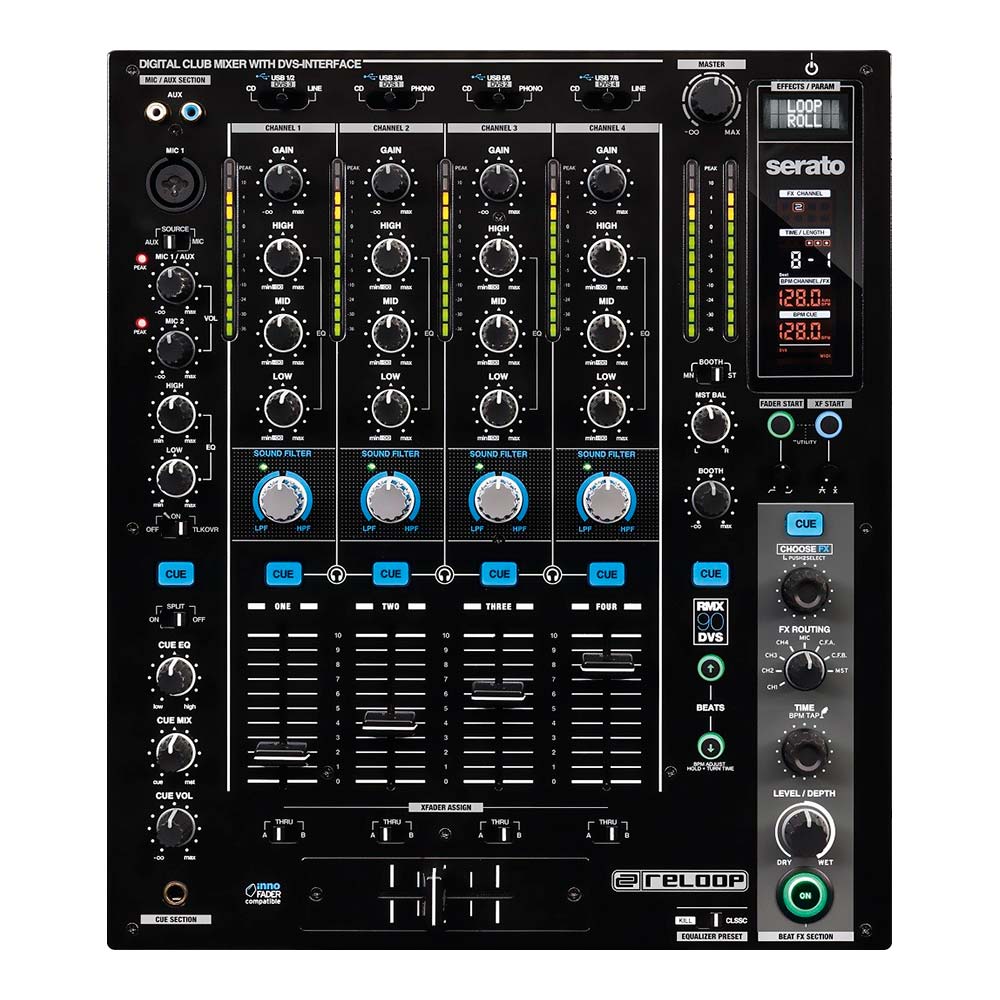 negro mezclador de club de DJ de 4+1 canales con interfaz de audio DVS para DJ Serato Reloop RMX-90 DVS 