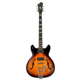 Guitarra barítona semihollow Hagstrom Tremar Viking Deluxe Baritone Tobacco Sunburst